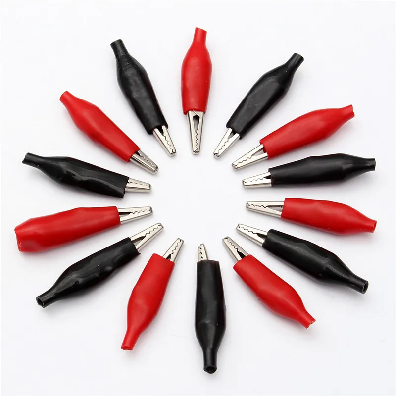 

20PCS 28MM Metal Alligator Clip G98 Crocodile Electrical Clamp for Testing Probe Meter Black and Red with Plastic Boot