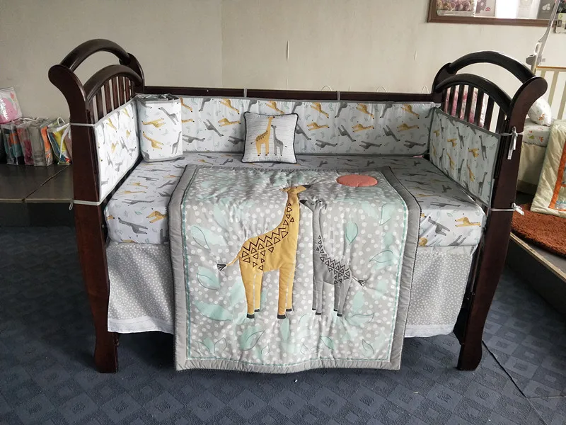 

8PCS embroidery Baby Newborn Bed Crib Sheet Sets Children Bedding Boy Girls, (4bumper+bed cover+bed skirt+duvet+pillow)