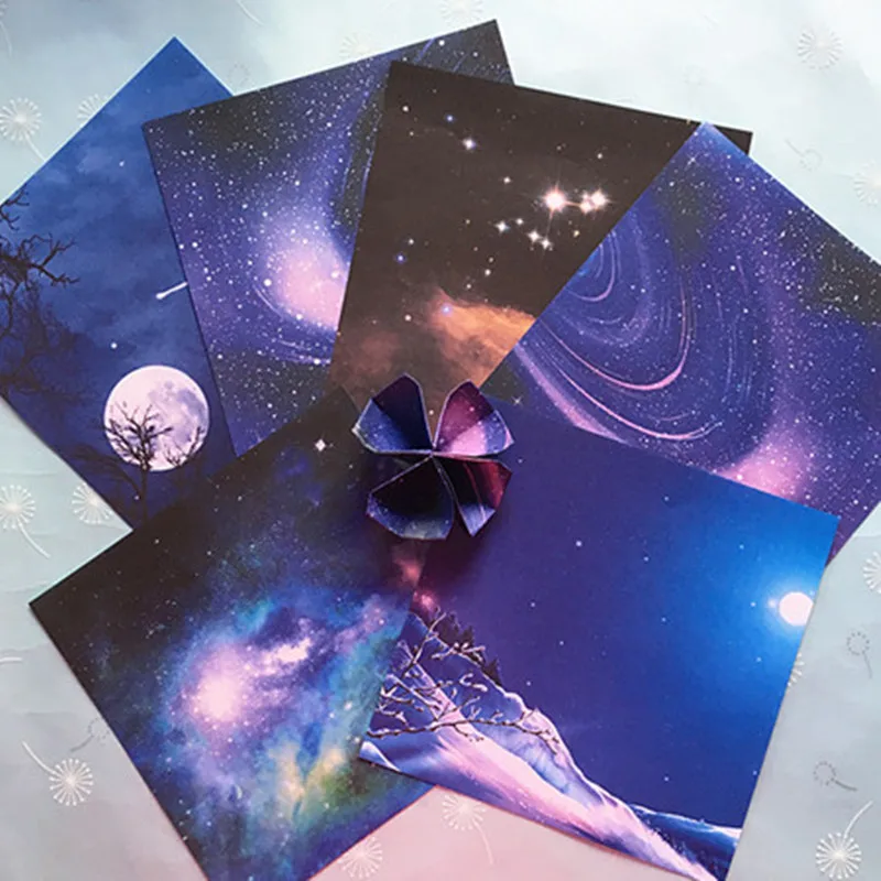 

58pcs Lucky Star Paper Gradient Color Floral Starry Sky Rainbow Pattern Heart Rose Origami Paper DIY Children Square Craft Paper