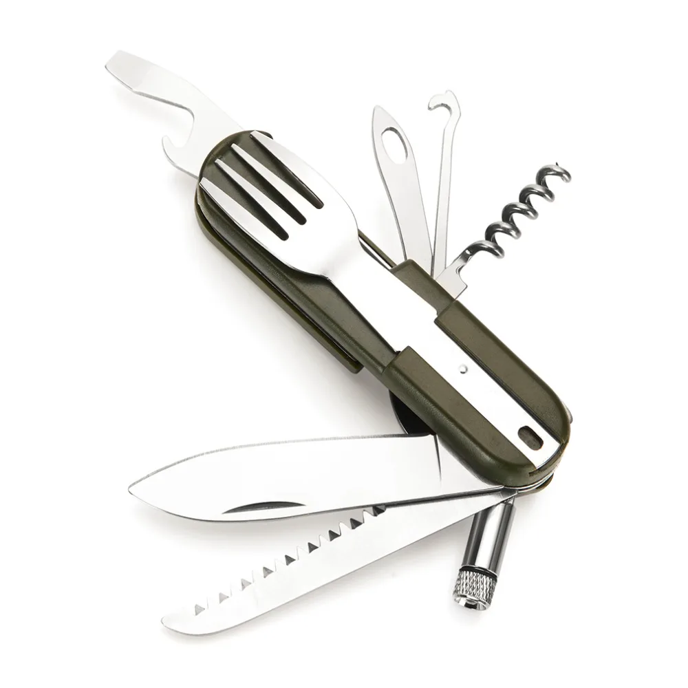 3PCs Camping Folding Cutlery Set Knife Fork Spoon Utensil Bottle Opener