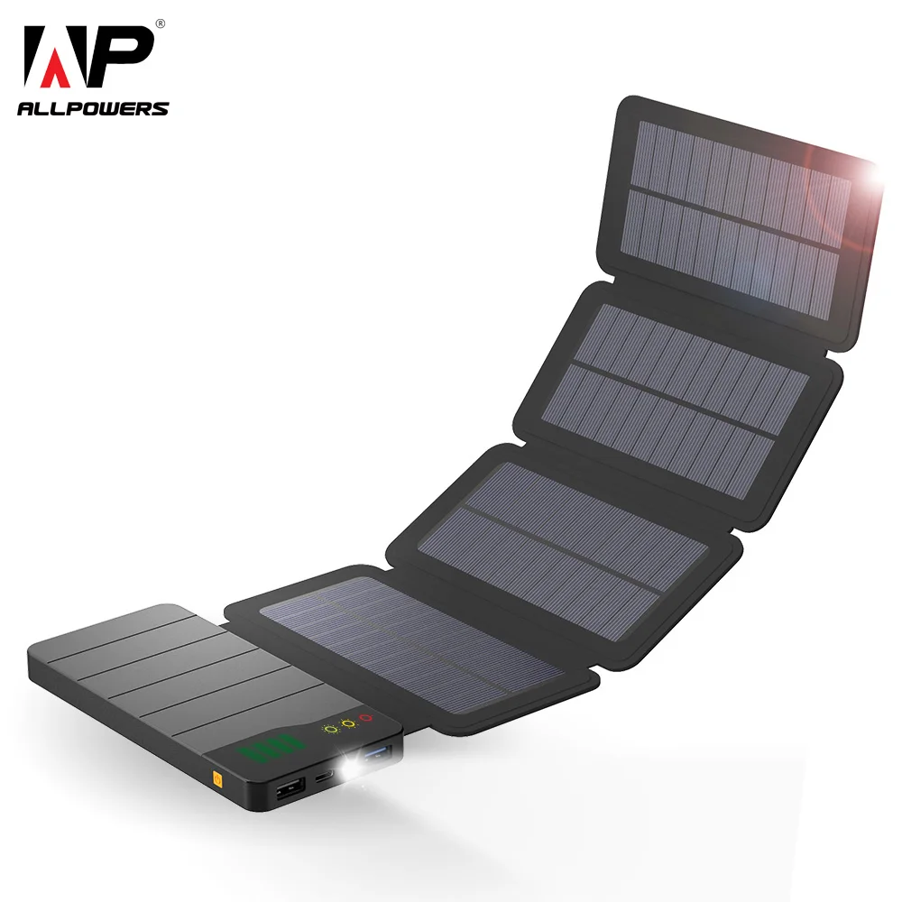 Дешево ALLPOWERS 10000mAh Солнечное зарядное устройство, водонепроницаемое солнечное зарядное устройство, внешняя батарея, резервная упаковка для мобиль...