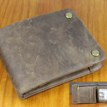 Винтажный бумажник из натуральной воловьей кожи, кожаный бумажник для мужчин, мужской двойной клатч, бумажник для монет, горизонтальный коричневый WF110