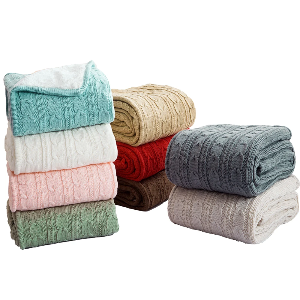 

Europe Style Soft Throw Yarn Knitted Blanket Solid Color Portable Reversible Sofa Bed Plane Blanket Imitated Wool Blanket
