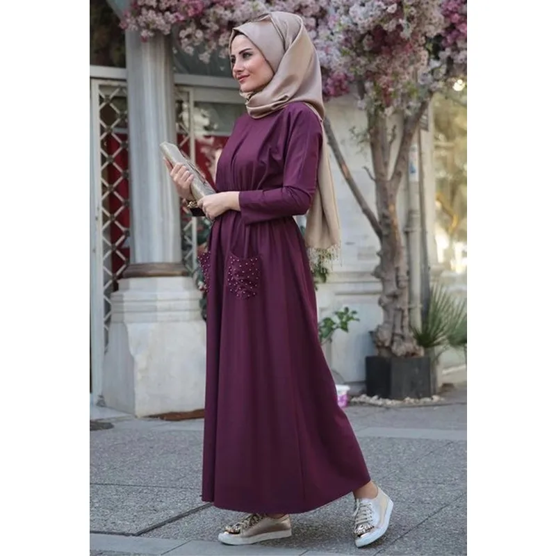 Абая для женщин Исламская одежда с длинным рукавом карман Макси мусульманское платье Бангладеш Кафтан Дубай, Турция платья Хиджаб Халат