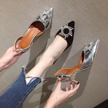 

Fashion Women Sandals Elegant Pointed Toe Thin High Heels Sandals Crystal Rhinestone Back Strap Pumps Party Wedding Dress Shoes