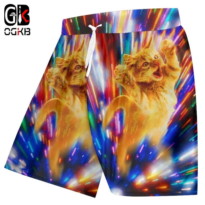 OGKB мужские пляжные шорты с 3D принтом звездное небо кошка уличная одежда большого размера 5XL костюм мужские весенние бордшорты