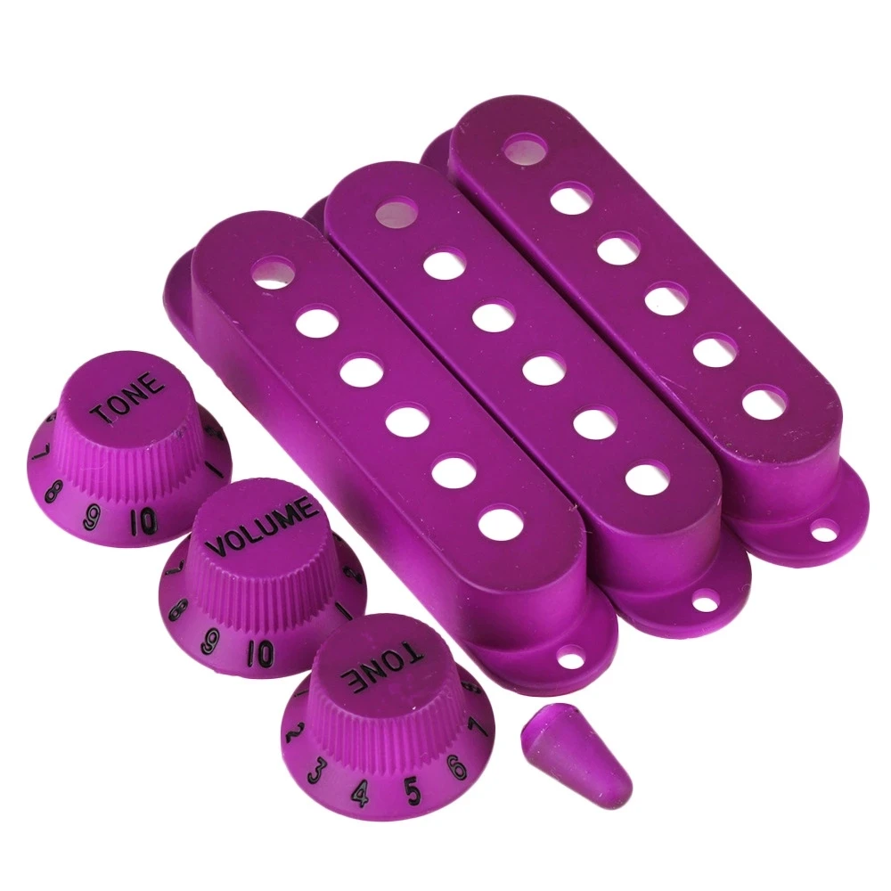 

Guitars 6 Hole Single Coil Pickup Cover & 1V2T Knob Switch Tip Set of 3 Purple