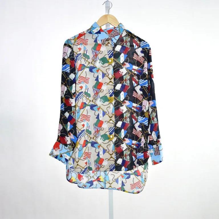 

France style casual long sleeves women's Shirts 2019 summer fashion print loose Shirts & Blouses A324