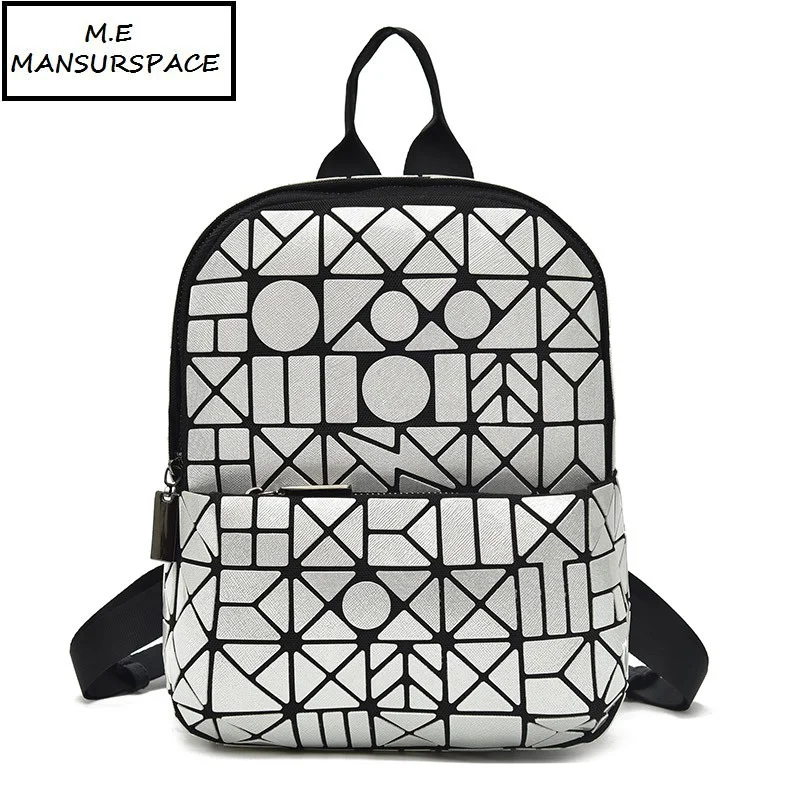 

MANSURSPACE New Laser Shoulder Bag Geometric bao Bag Rhombic Backpack Foldable Silicone PVC Sequins Diamond Backpack