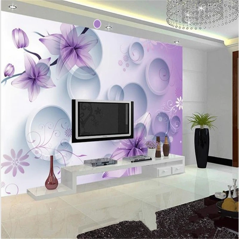 

beibehang Custom wallpaper 3d stereoscopic dream purple flower TV backdrop wallpaper living room bedroom murals papel de parede