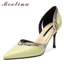 Meotina/туфли на высоком каблуке из двух предметов; женские туфли из натуральной кожи на тонком высоком каблуке; элегантные туфли-лодочки из натуральной кожи с вырезами; женская обувь; 39