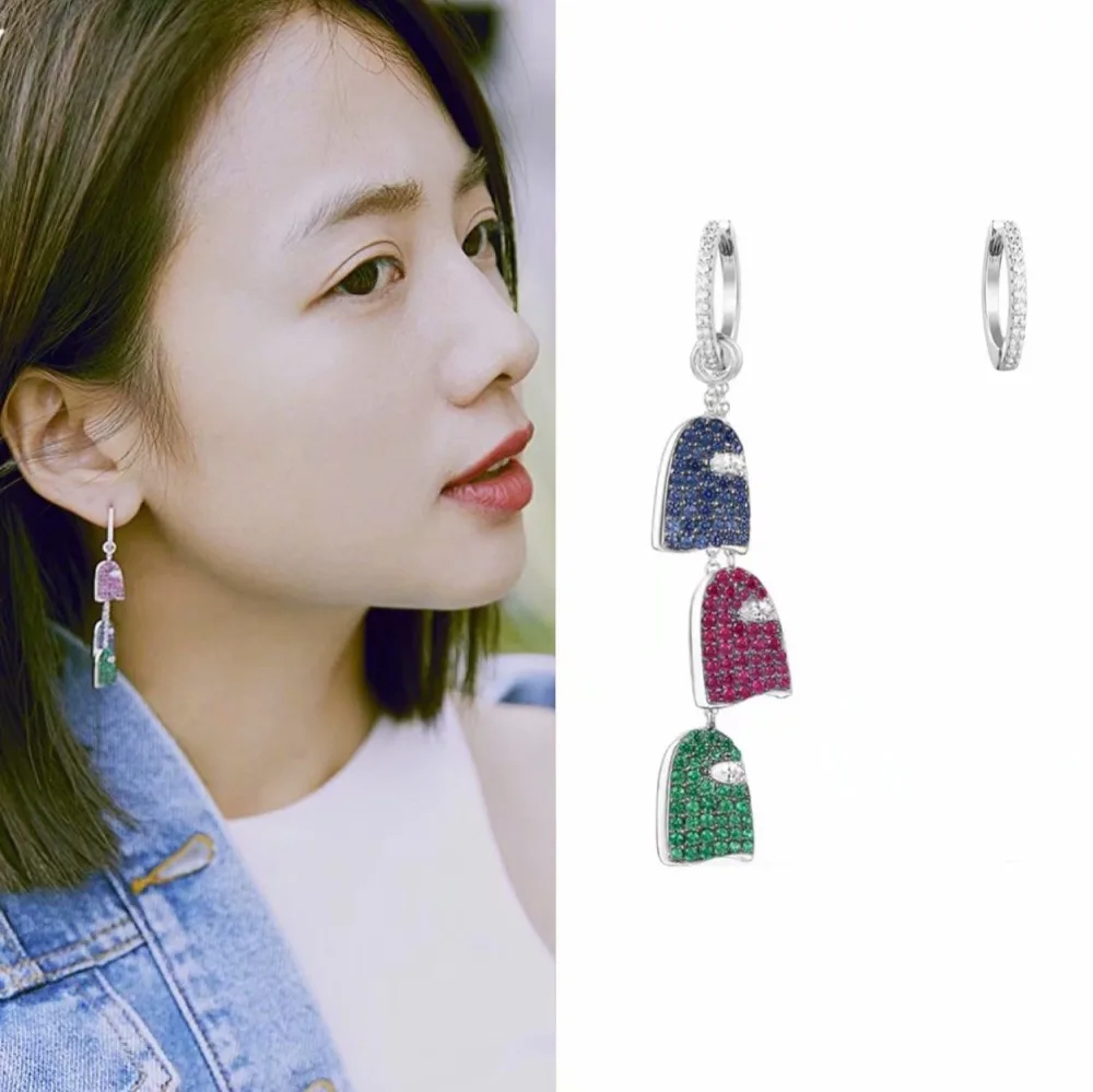 

Hot Mini Pac-Man Asymmetrical 925 Sterling Silver Zircon Clyde Eat Pixel Charm Chain Wedding Jewelry