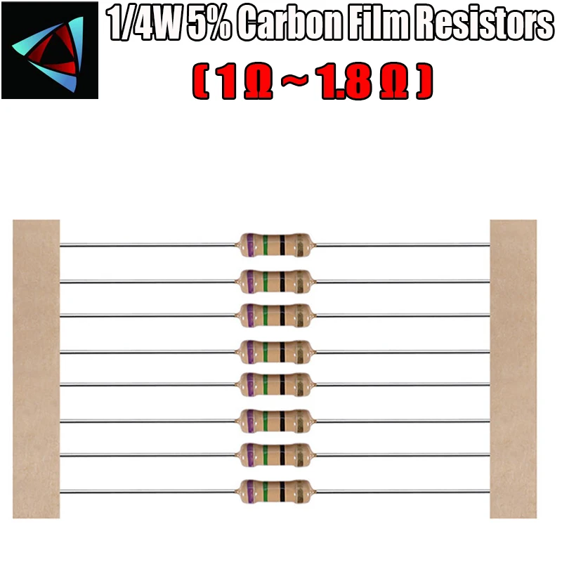 100 шт. 1/4W 5% угольный осажденный резистор 1 1,2 1,5 1,6 1,8 Ом