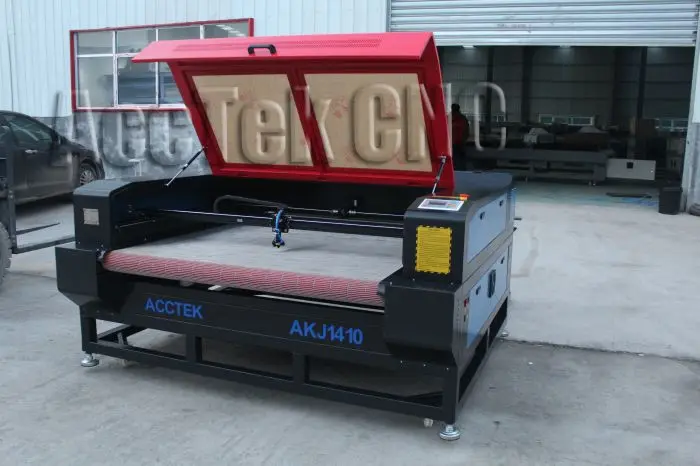 Cnc станок для лазерной гравировки и резки AKJ1410 с автоматическим подставка для мисок для животных для ткани на основе карбида кремния и кожа