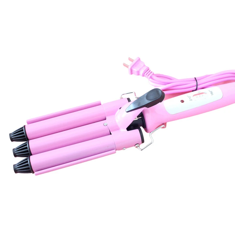 

HOT 3-Barrel Pink Hair Curling Iron Wand Hair Waving Styler Twiste Iron hair curler waver rollers curl rulos krultang