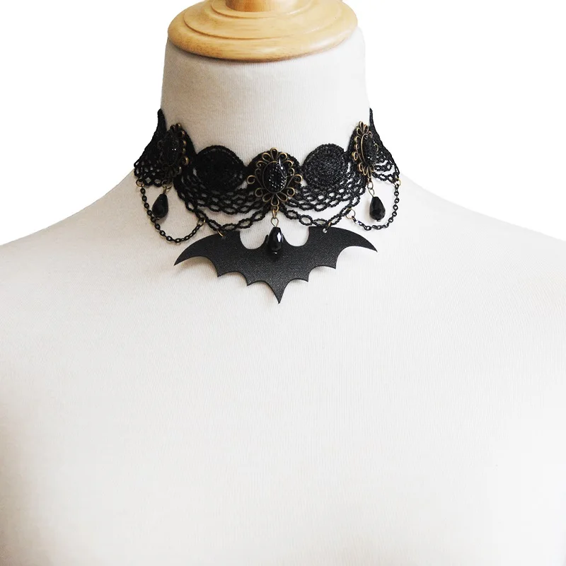 Готическое ювелирное изделие, винтажное кружевное ожерелье и подвеска, Женские аксессуары, колье, ожерелье, ложный воротник, массивное ожерелье
