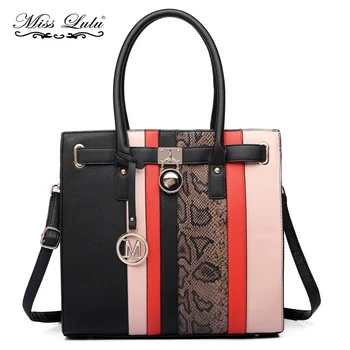 

Miss Lulu Brand Women Designer Handbags Female Shoulder Bags Stripe Snake Print Leather Cross Body Bag Ladies Big Tote YD6620