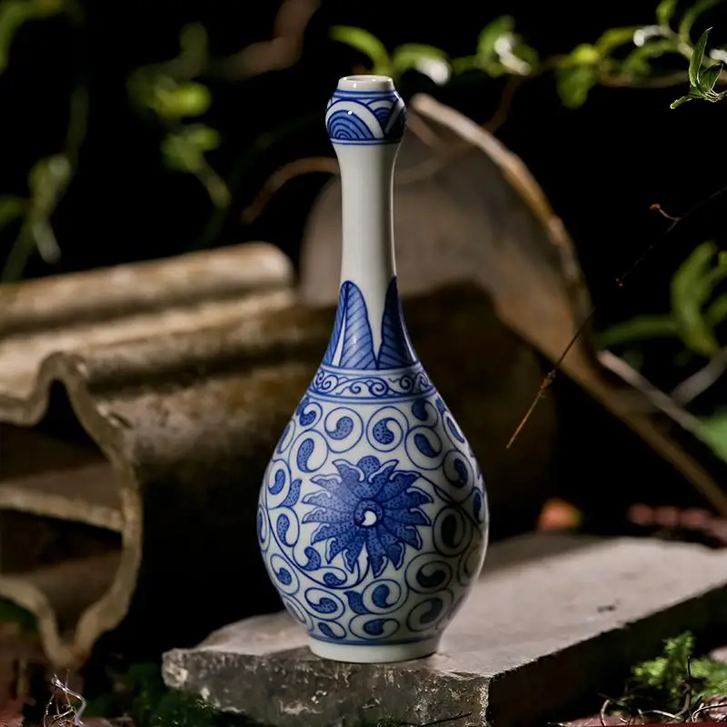 Простая Современная керамическая труба ваза ручная роспись синий и белый фарфор бытовые украшения Настольный декоративный цветок ваза - Цвет: 1