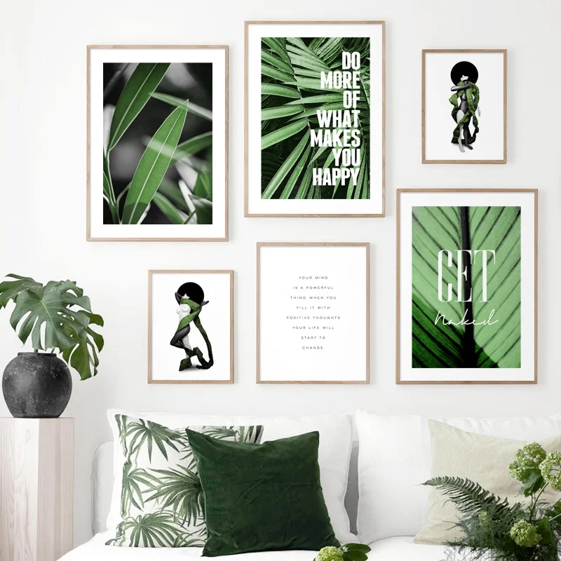 

Forest Plants Leaf Female Model Wall Art Canvas Painting Nordic Posters And Prints Abstract Wall Pictures For Living Room Decor