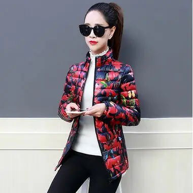Parka 2019 Winter Jacket women Plus Size Womens Parkas Thicken Outerwear flower print Coats Short Female Slim Cotton basic tops