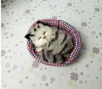 

about 13x11CM gray cat model with mat ,polyethylene& furs handicraft Figurines home decoration toy gift a2702
