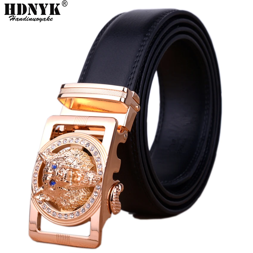 Wolf Head Buckle Belt for Men Luxury High Quality Genuine Leather 2021 Brand Designer Automatic Buckle Belt Men Hot Sale