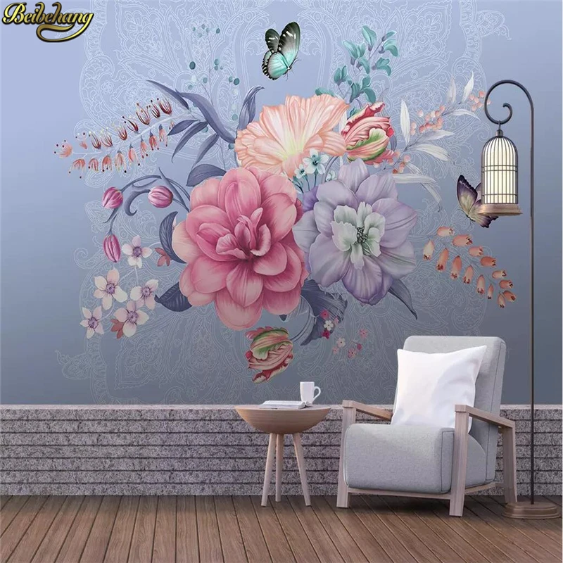 

beibehang Custom Nordic floral butterfly marbled photo mural wallpapers for living room TV background 3D flooring wallpaper roll
