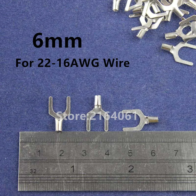 

200Pcs 6mm Cold naked terminal Non-Insulated Fork Y-type Terminals Cable Wire Connector Crimp Spade for 22-16AWG