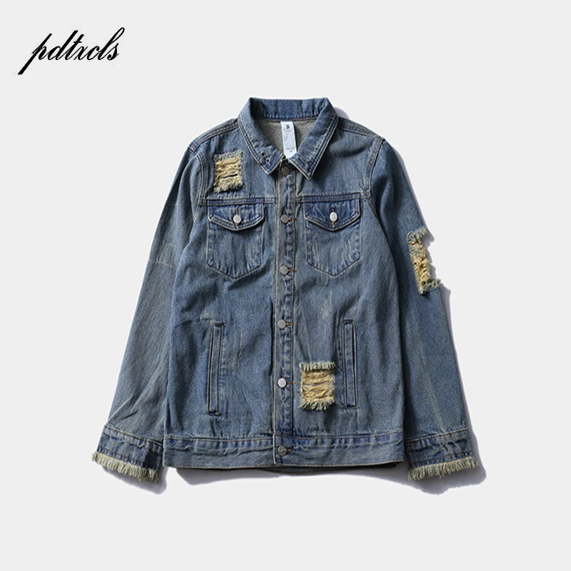 

2018HOT Autumn popular logo oil Printed high street jacket men wash water and cut the men's denim jacket fashion outerwear coats