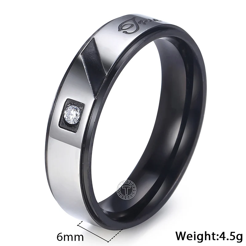 Trendsmax Couples Rings Rose Gold Black Silver Tone Stainless Steel Wedding Band Paved CZ Engagement Jewelry For Women KKRM37