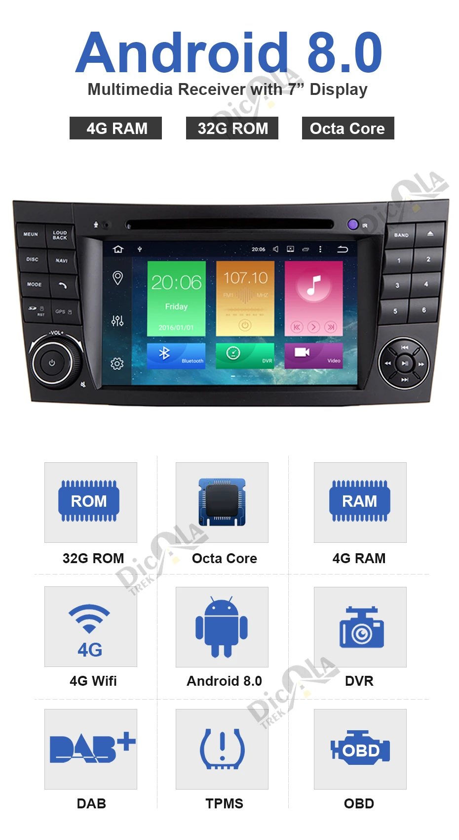 Cheap Android 8.0 Octa core 4G RAM CAR DVD PLAYER FOR MERCEDES-BENZ E CLASS W211 car audio stereo dvd navigation GPS Support DVR DAB+ 3