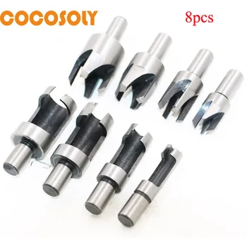 

8pc Wood Plug Cutter Cutting Tool Drill Bit Set Straight And Tapered Taper 5/8" 1/2" 3/8" 1/4" Woodworking Cork Drill Bit Knife