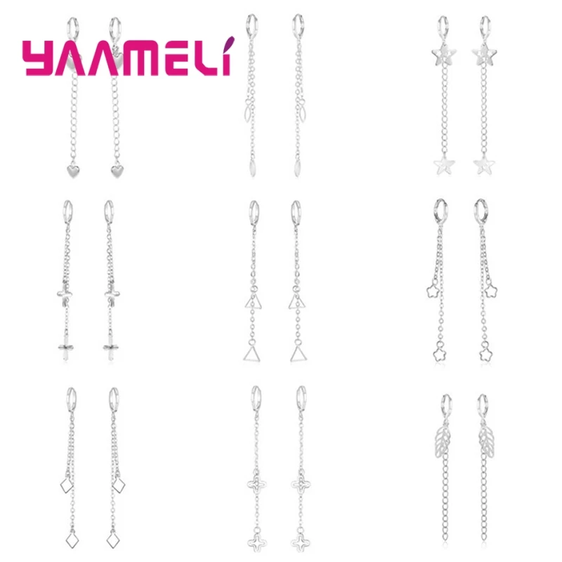 

Top Quality Pure 925 Sterling Silver Long Stylish Metal Earrings for Women Girls Gifts Shining Original Silver Fine Ear Jewelry