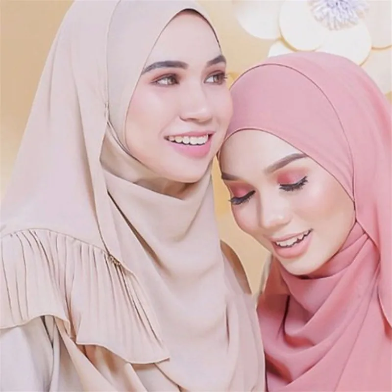 

70*185CM Muslim Lady Wrap Scarf Chiffon Crinkle Solid Color Islamic Clothing Inner Hijab Turbans For Women Shawls Arab Headscarf