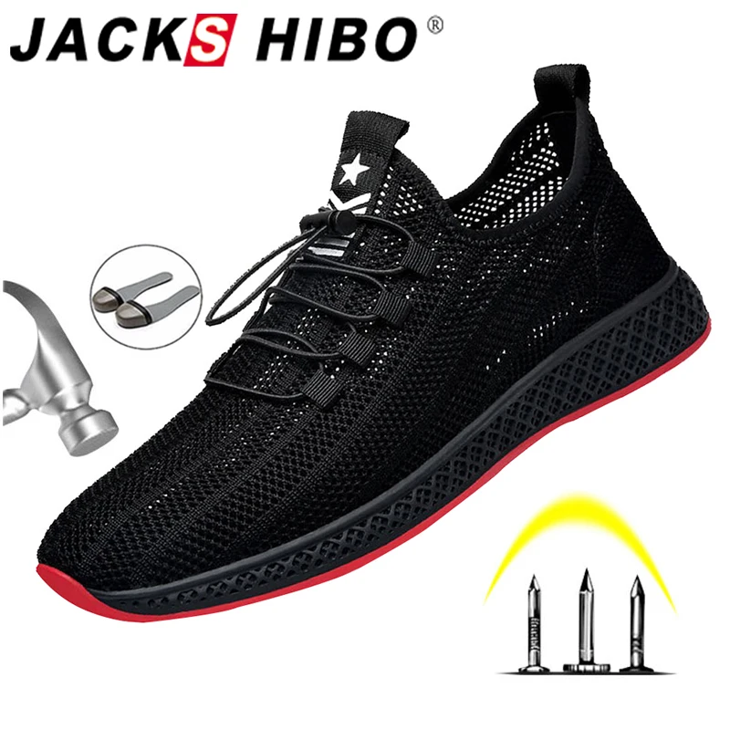 

JACKSHIBO Men Safety Work Shoes Sneakers Summer Breathable Work Boots Shoes Male Anti-smashing Construction Work Mesh Sneakers