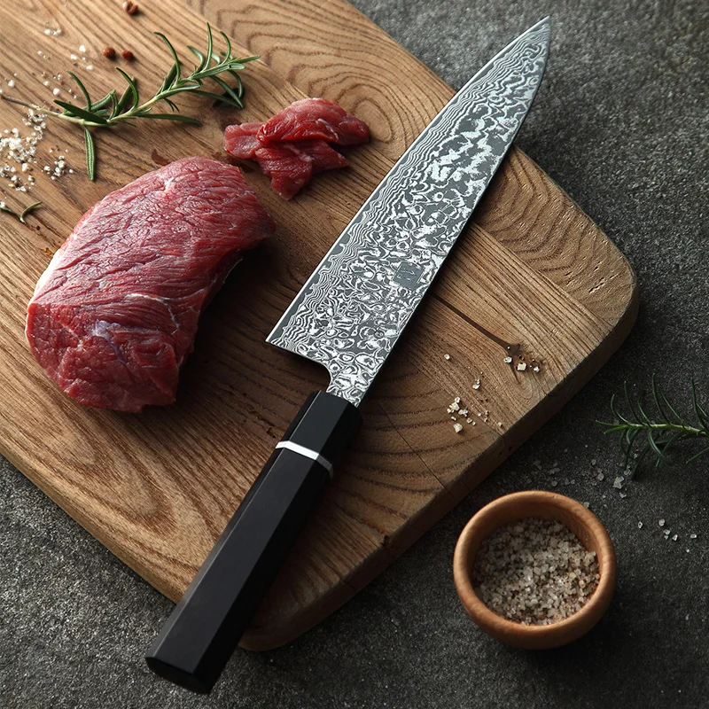 XINZUO 8,5 ''дюймовый кухонный нож Сталь VG10 Дамаск Сталь Santoku нарезки Ножи высокоуглеродистой Нержавеющая сталь Пособия по кулинарии ножей