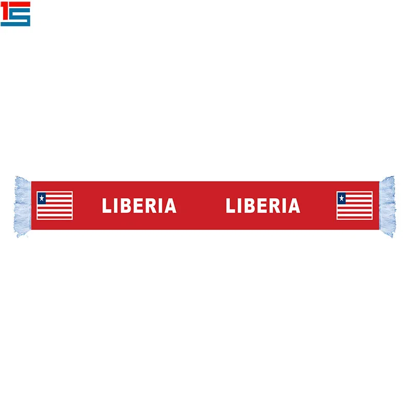 

National soccer game event promotional customized design 100% polyester printed football fan scarf LIBERIA national logo scarf