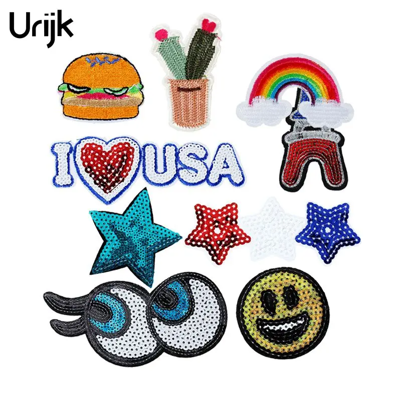 

Urijk 1pc Cartoon Icon Iron On Patches Badges Embroidered Patches Stickers For Jeans Clothing Stripe for Clothes Sequin