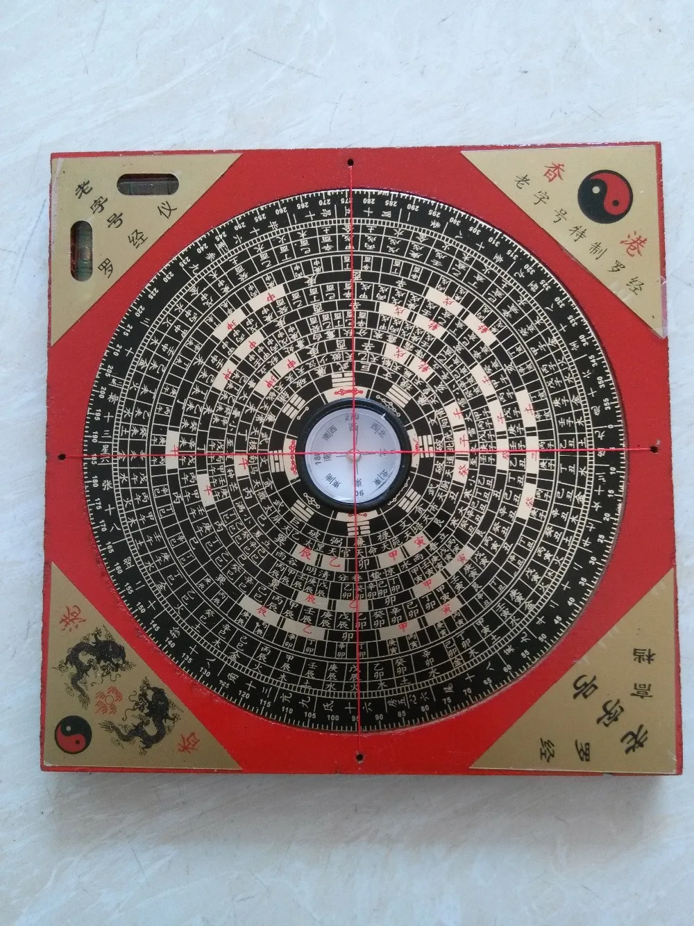 

Elaborate Chinese Ancient Feng Shui Wood Square Luopan Compass Metal Surface "Luo Jing yi" Luo Pan