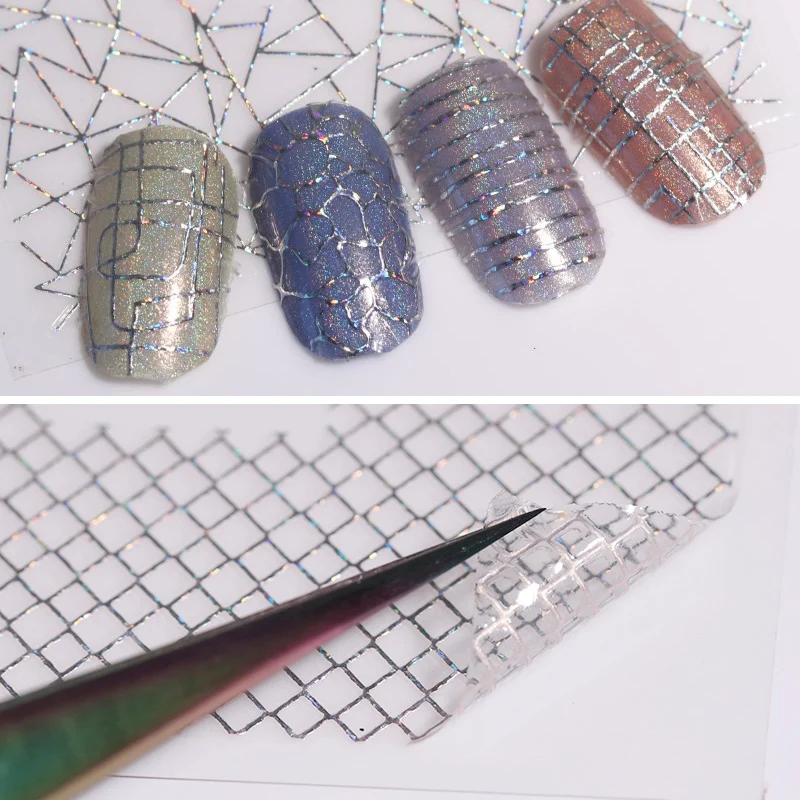 

12 Patterns Big Sheet Holo 3D Nail Sticker Holographic Gold Silver Aurora Nail Line Hologram Nail Art Decal Tips Decoration