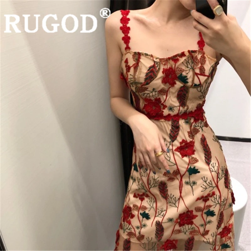RUGOD женское винтажное Макси платье с цветочным узором на тонких бретельках с аппликацией с открытой спиной тонкое длинное платье специальная мода элегантное платье - Цвет: Красный