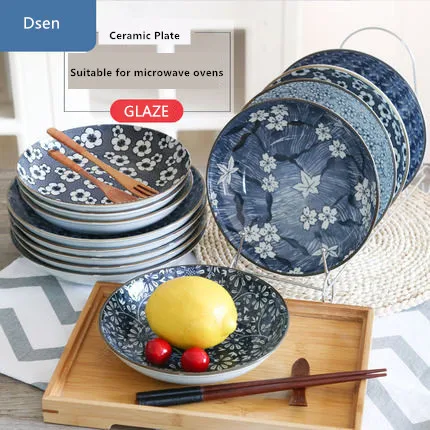 8 и 10 дюймов, Цзиндэчжэнь, японская керамическая посуда, набор тарелок для глубокой посуды, креативная, для здоровья, глазурь, цвет, домашнее, обеденное блюдо для пельменей