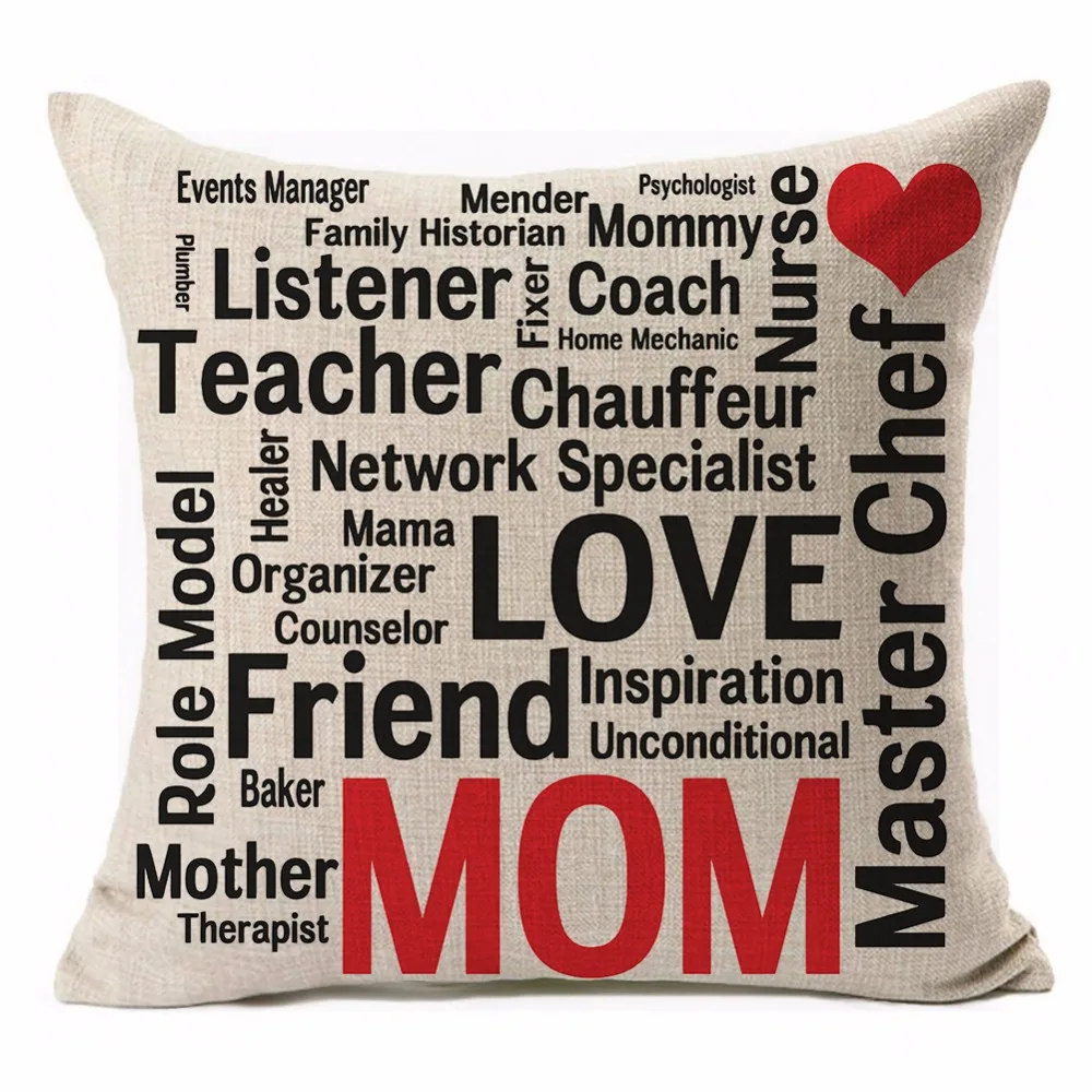 Mother's Day Presents Cushion Cover Cotton Linen LOVE Letter Gifts Home Decorative Pillows Cover for Sofa Drop Shipping