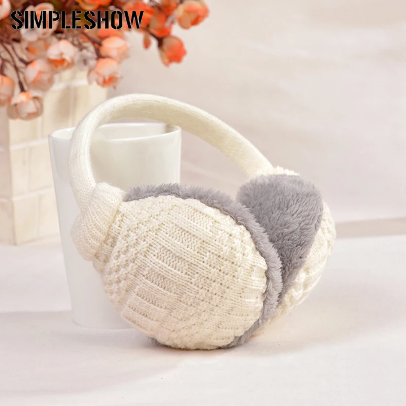 

SIMPLESHOW Winter Earmuffs Women Warm Unisex Ear Muffs Soft Earmuffs Cover Knitted Plush Girls Thick Ear Warmers Drop shipping