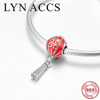 

Real 925 Sterling Silver Lively festive red lantern Tassel Beads Jewelry Making Fit Original Pandora Charm Bracelets DIY Gift