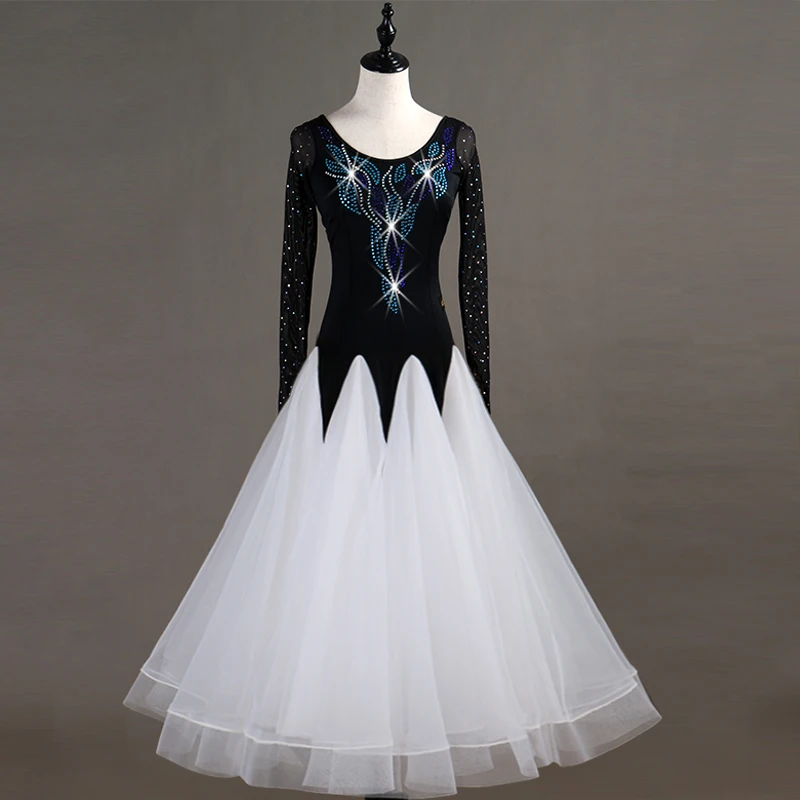 

Women Hollow Back Black Splice Shiny Rhinestone Mesh Transparent Sexy Black Latin Dance Adult Modern Dance Tango Waltz Dinner