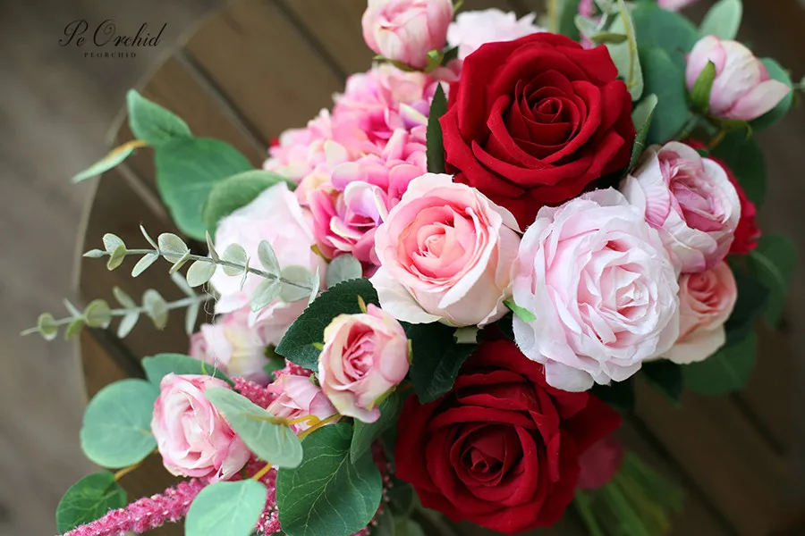 PEORCHID, красные, розовые свадебные цветы, букет невесты, искусственная Гортензия, Ramos De Novia, эвкалиптовая Роза, букет для украшения