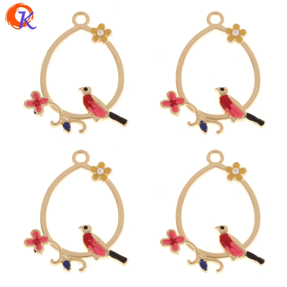 Cordial Design 20Pcs 31*40MM Jewelry Accessories/Hand Made/Gold Oval Connectors With Color Bird/Zinc Alloy/DIY/Earring Findings