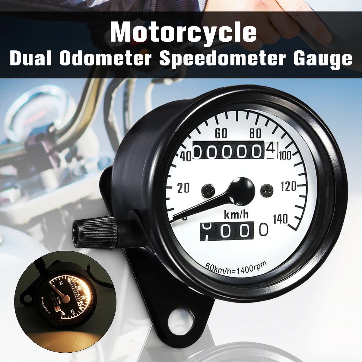 

12V Universal Motorcycle Speedometer Odometer Motorcycle Dual Speed Meter with LED Indicator Speedometer