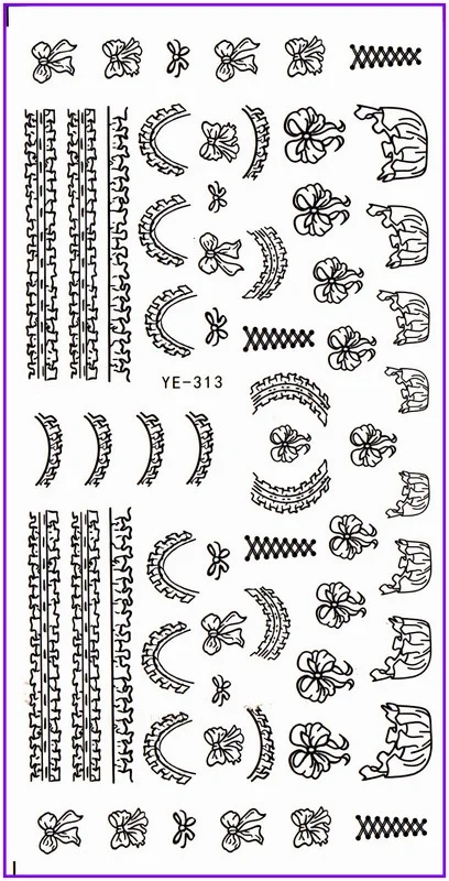 Переводная наклейка для ногтей Наклейка для ногтей галстук-бабочка французская улыбка кружева YE312-314 - Цвет: YE313